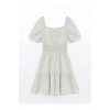 Kare Yaka Kısa Kollu Kız Çocuk Elbise