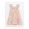 Kare Yaka Kolsuz Çiçek Desenli Kız Bebek Elbise