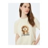 Köpek Baskılı Kısa Kollu Bisiklet Yaka Tişört