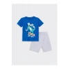 LCW baby Bisiklet Yaka Baskılı Erkek Bebek Tişört ve Şort 2li Takım