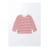 LCW baby Bisiklet Yaka Çizgili Kız Bebek Tişört