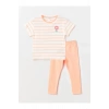 LCW baby Bisiklet Yaka Kısa Kollu Çizgili Kız Bebek Tişört ve Tayt 2li Takım