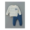 LCW baby Ekru Bisiklet Yaka Çizgili Erkek Sweatshirt ve Eşofman Alt 2li