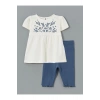 LCW baby Ekru Çiçekli Kız Bebek Tişört ve Tayt 2li