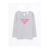 LCW baby Gri Bisiklet Yaka Uzun Kol Baskılı Pamuklu Kız Bebek Tişört