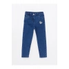 LCW baby İndigo Beli Lastikli Nakışlı Kız Bebek Jean Pantolon