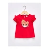 LCW baby Kırmızı Bisiklet Yaka Kısa Kol Baskılı Kız Bebek Tişört