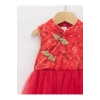 LCW baby Kırmızı Dik Yaka Desenli Kız Bebek Tül Etekli Elbise