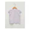 LCW baby Lila Bisiklet Yaka Kısa Kol Baskılı Pamuklu Kız Bebek Tişört