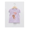 LCW baby Lila Bisiklet Yaka Kısa Kollu Baskılı Kız Bebek Tişört