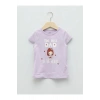 LCW baby Lila Bisiklet Yaka Kısa Kollu Baskılı Kız Bebek Tişört