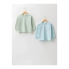 LCW baby Yeşil Bisiklet Yaka Uzun Kollu Basic Erkek Bebek Sweatshirt 2li