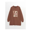 LCW Bisiklet Yaka Baskılı Oversize Kadın Sweatshirt Tunik