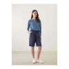 LCW Grace Indigo Beli Lastikli Keten Karışımlı Kadın Şort
