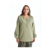 LCW Grace Açık Yeşil Kaçık Yaka Nakışlı Uzun Kollu Kadın Bluz