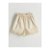 LCW Kids Bej Beli Lastikli Nakışlı Kız Çocuk Şort