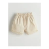 LCW Kids Bej Beli Lastikli Nakışlı Kız Çocuk Şort