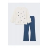 LCW Kids Bej Bisiklet Yaka Çiçekli Kız Çocuk Sweatshirt ve Tayt Pantolon 2li