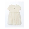 LCW Kids Bej Nakışlı Penye Tüllü Kız Çocuk Elbise