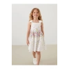 LCW Kids Beyaz Kare Yaka Çiçekli Saten Kız Çocuk Elbise S5GH10Z1NVY25