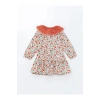 LCW Kids Bordo Baskılı Bebe Yaka Uzun Kollu Çiçekli Kız Çocuk Elbise
