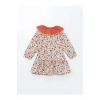 LCW Kids Ekru Baskılı Bebe Yaka Uzun Kollu Çiçekli Kız Bebek Elbise