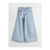 LCW Kids Indigo Wideleg Taşlı Kız Çocuk Jean Pantolon