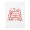 LCW Kids Mat Pembe Çizgili Bebe Yaka Çizgili Kız Çocuk Tişört