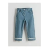 LCW Kids Mavi Dantel Detaylı Wide Leg Kız Çocuk Jean Pantolon