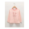 LCW Kids Pembe Bisiklet Yaka Baskılı Uzun Kollu Kız Çocuk Tişört