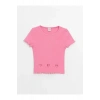LCW Kids Pembe Bisiklet Yaka Kısa Kollu Kız Çocuk Tişört