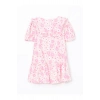 LCW Kids Pembe Çiçekli Krinkle Fırfırlı Kız Çocuk Elbise
