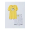 LCW Kids Sarı Bisiklet Yaka Baskılı Kısa Kollu Erkek Çocuk Tişört ve Şort