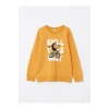 LCW Kids Sarı Bisiklet Yaka Baskılı Uzun Kollu Erkek Çocuk Sweatshirt