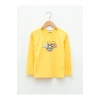 LCW Kids Sarı Bisiklet Yaka Baskılı Uzun Kollu Pamuklu Kız Çocuk Tişört