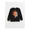 Lcw Kids Siyah Bisiklet Yaka Baskılı Uzun Kollu Erkek Çocuk Sweatshirt