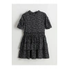 LCW Kids Siyah Bisiklet Yaka Çiçekli Kız Çocuk Elbise