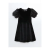 LCW Kids Siyah Bisiklet Yaka Kadife Kız Çocuk Elbise
