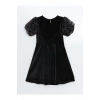 LCW Kids Siyah Bisiklet Yaka Kadife Kız Çocuk Elbise