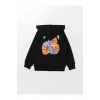 LCW Kids Siyah Kapüşonlu Baskılı Uzun Kollu Erkek Çocuk Fermuarlı Sweatshirt