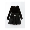 LCW Kids Yeni Siyah Bisiklet Yaka Kadife Kız Çocuk Elbise
