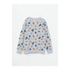 LCW KidsGri Bisiklet Yaka Baskılı Uzun Kollu Erkek Çocuk Sweatshirt