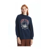 LCW Modest Lacivert Bisiklet Yaka Baskılı Oversize Kadın Sweatshirt Tunik