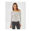 LCW Vision Ekru Kayık Yaka Çizgili Kadın Body