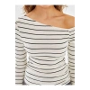 LCW Vision Ekru Kayık Yaka Çizgili Kadın Body