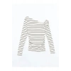 LCW Vision Ekru Kayık Yaka Çizgili Kadın Body