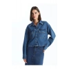 LCW Vision İndigo Düz Uzun Kollu Crop Kadın Jean Gömlek Ceket