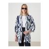 LCW Vision Lacivert Şal Yaka Desenli Keten Görünümlü Kadın Kimono