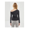 LCW Vision Siyah Kayık Yaka Çizgili Kadın Body