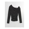 LCW Vision Siyah Kayık Yaka Çizgili Kadın Body